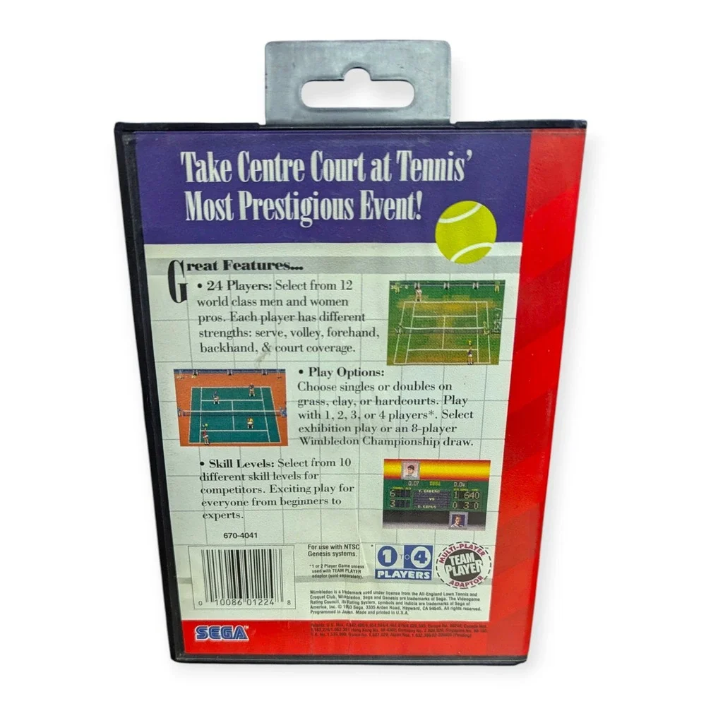 Wimbledon Championship Tennis Sega Genesis 1993 Sports Game Case‎ & Cartridge